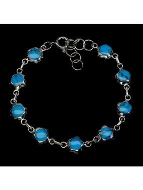 925 Sterling Silver Bracelet 7" with Natural Turquoise 6mm Gemstone